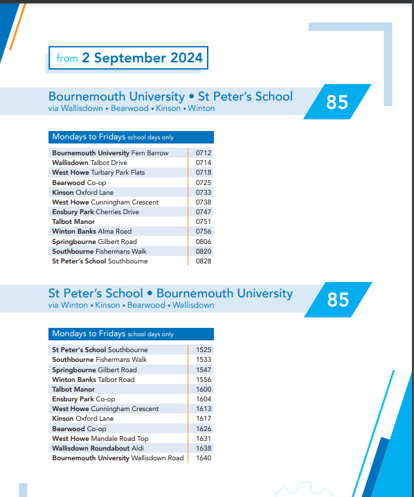 Image showing the 85 Morebus timetable