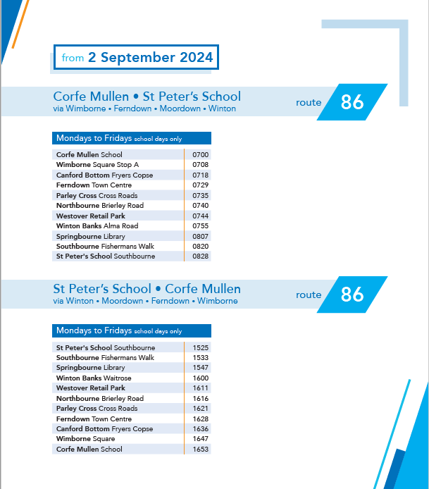 Image showing the 86 Morebus timetable