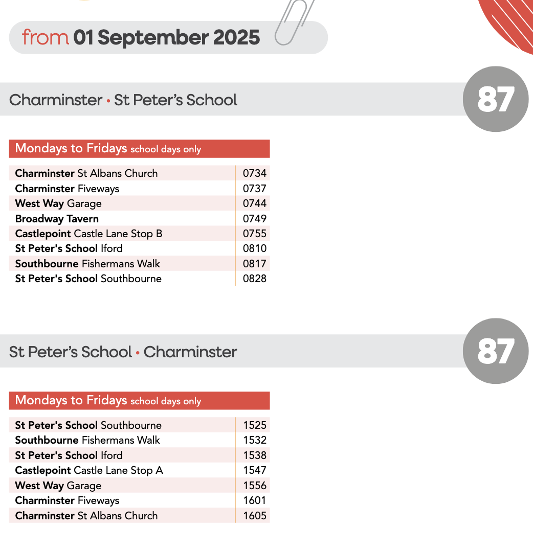 Image showing the 87 Morebus timetable