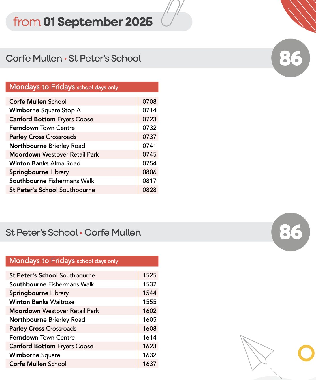 Image showing the 86 Morebus timetable