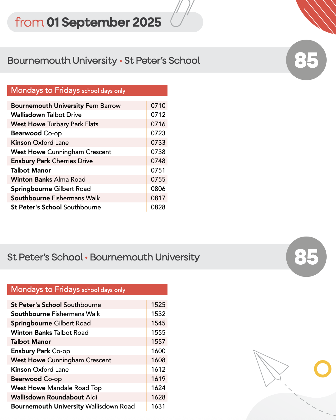 Image showing the 85 Morebus timetable